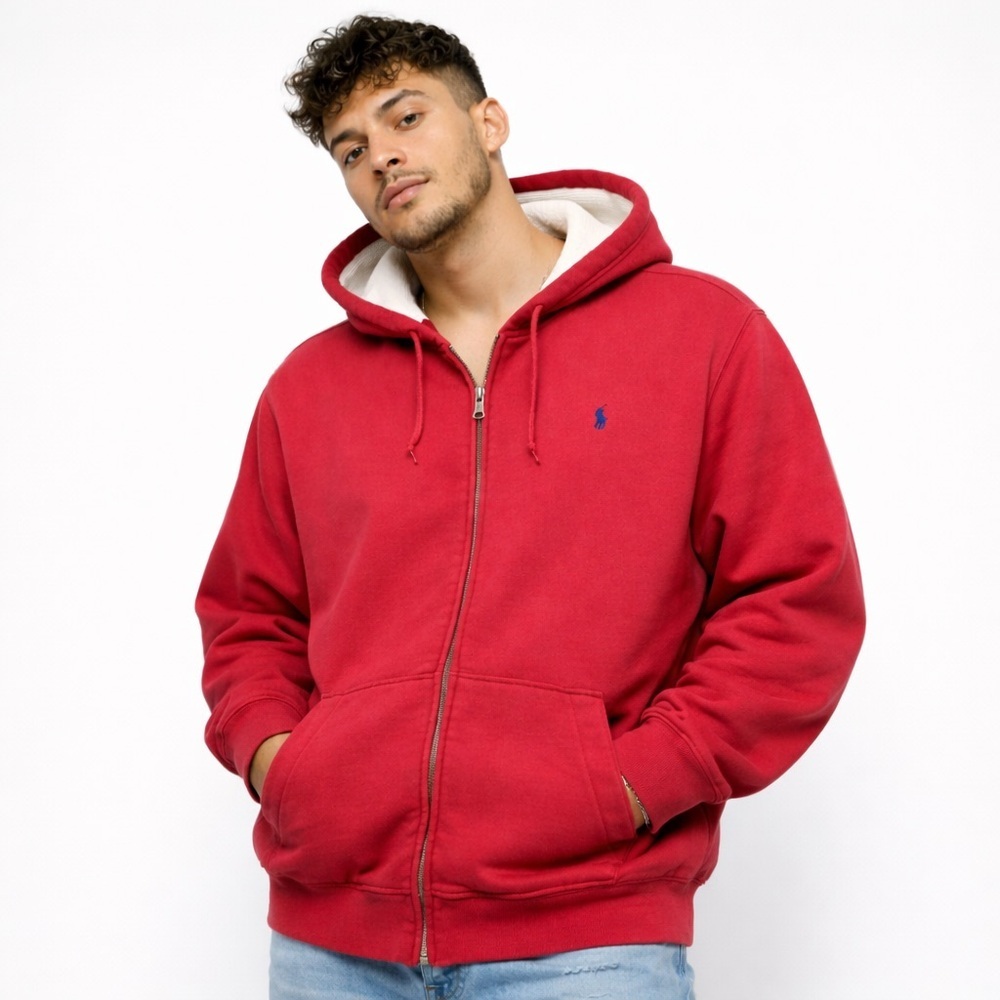 Polo Ralph Lauren Thermal Lined Hood Full Zip Sweatshirt Jacket XXL Red
